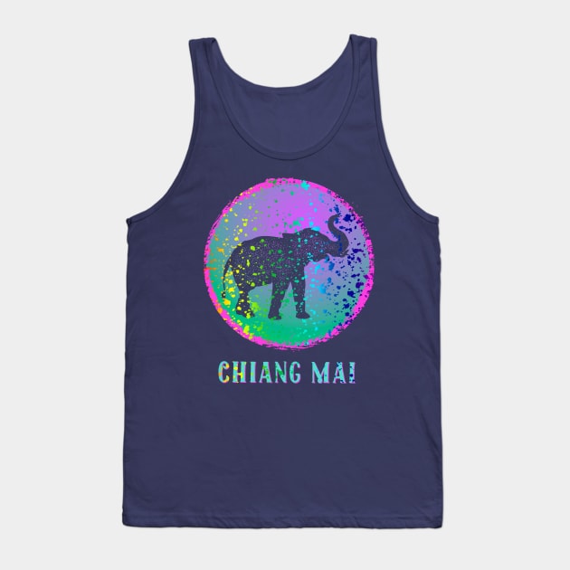 Chiang Mai Thailand Colorful Elephant Splatter Design Souvenir Tank Top by Pine Hill Goods